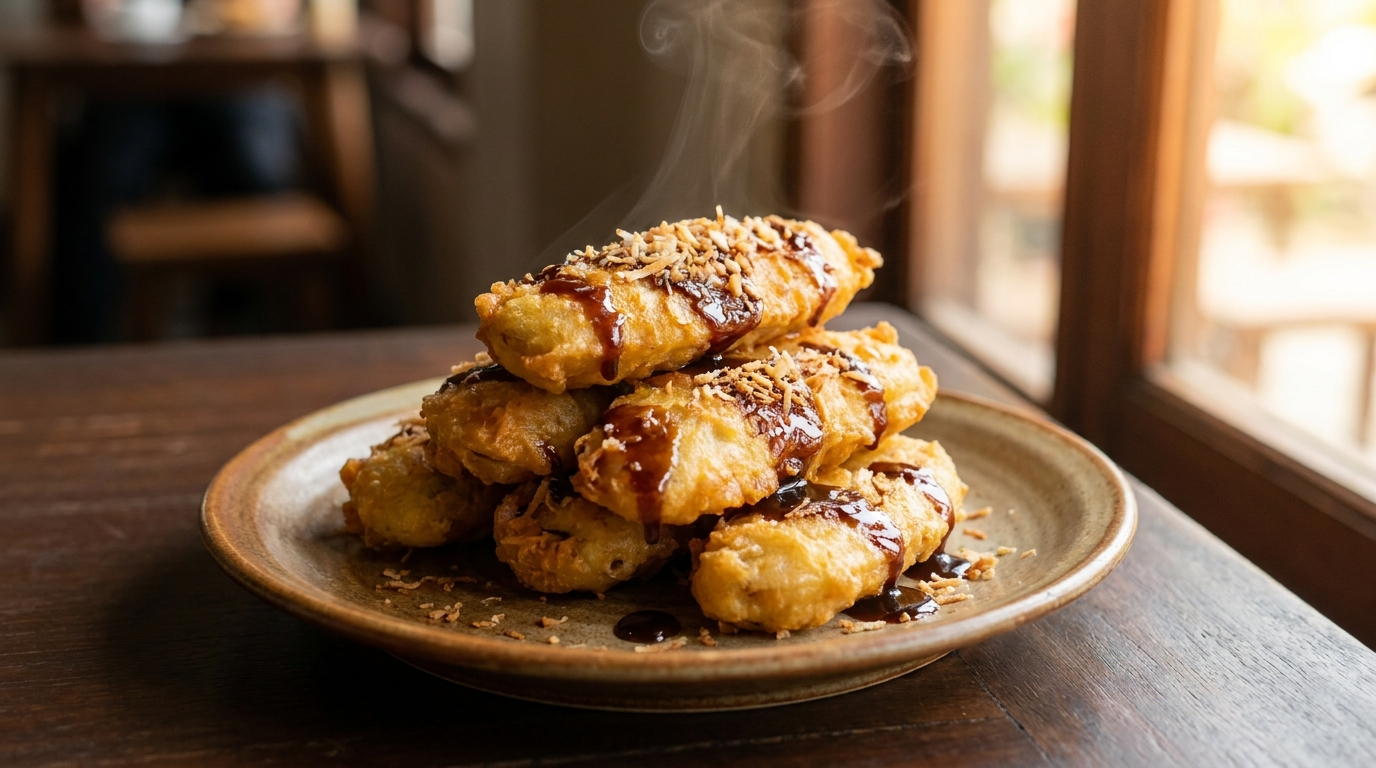 Pisang Goreng - goldbraun gebackene Bananen mit Palmzucker