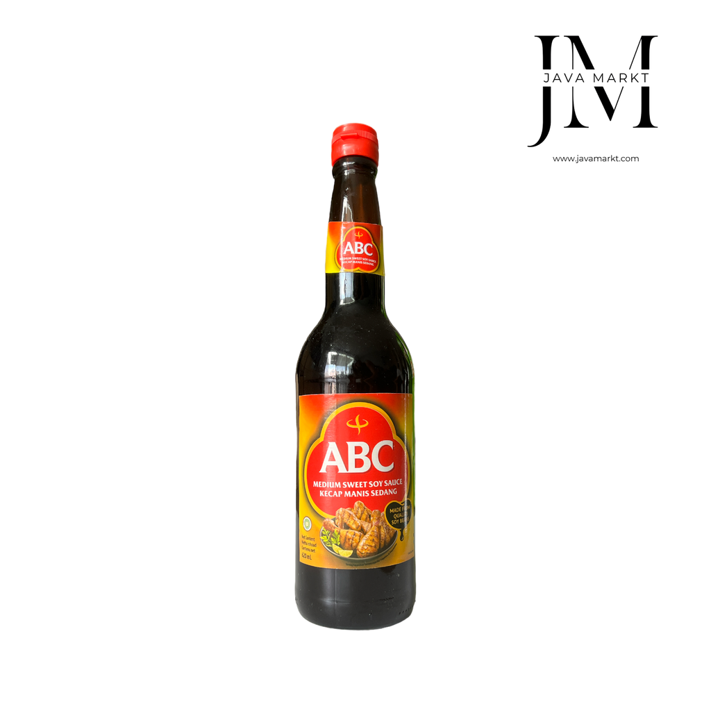 Süße Sojasauce ABC Kecap Manis Sedang von Oriental Merchant in einer Flasche, ideal für asiatische Gerichte, auf weißem Hintergrund