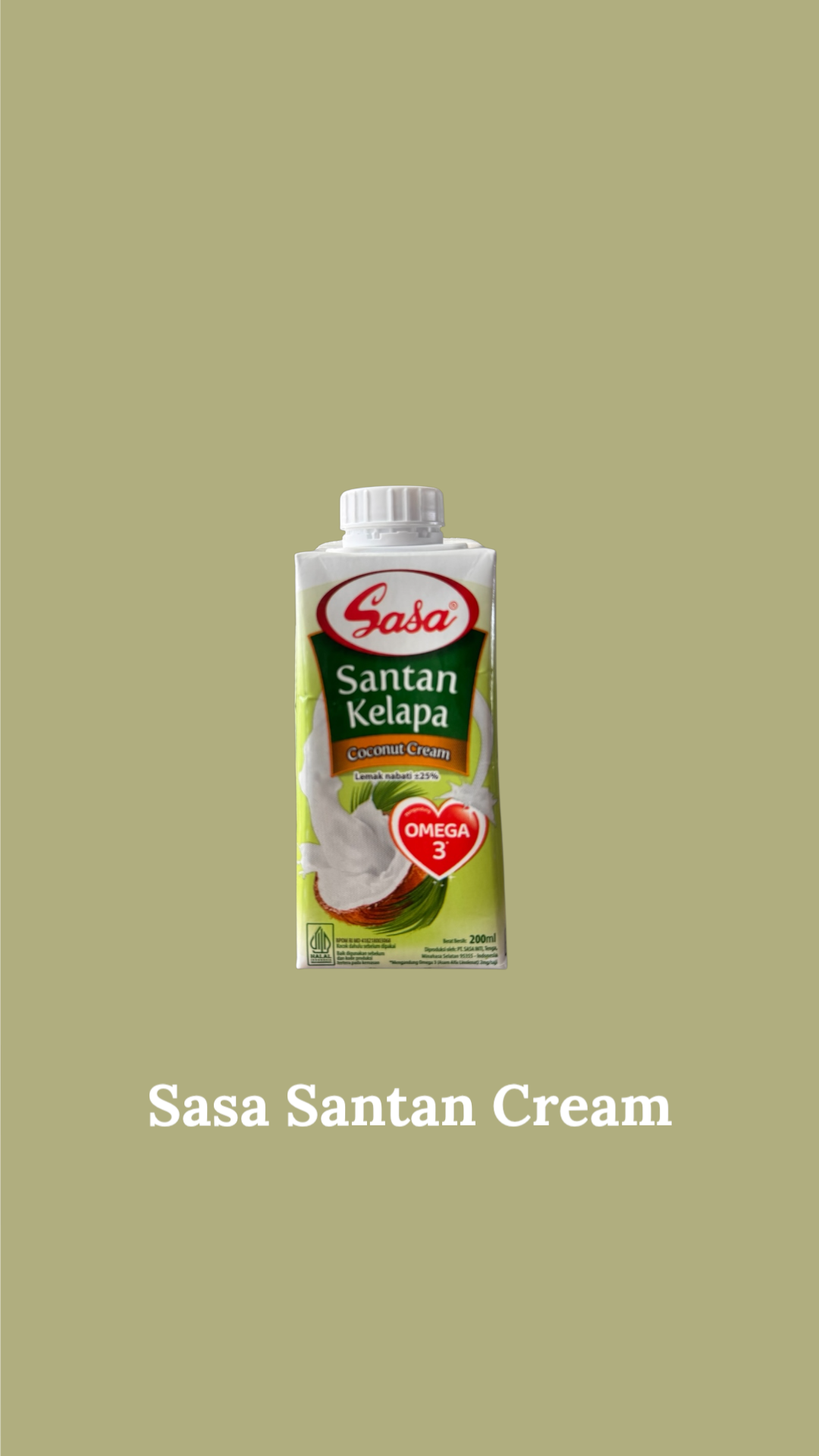 Nesia Sasa Santan Kelapa Cair, flüssige Kokosnusscreme für Kochen und Backen, in einem transparenten Behälter.