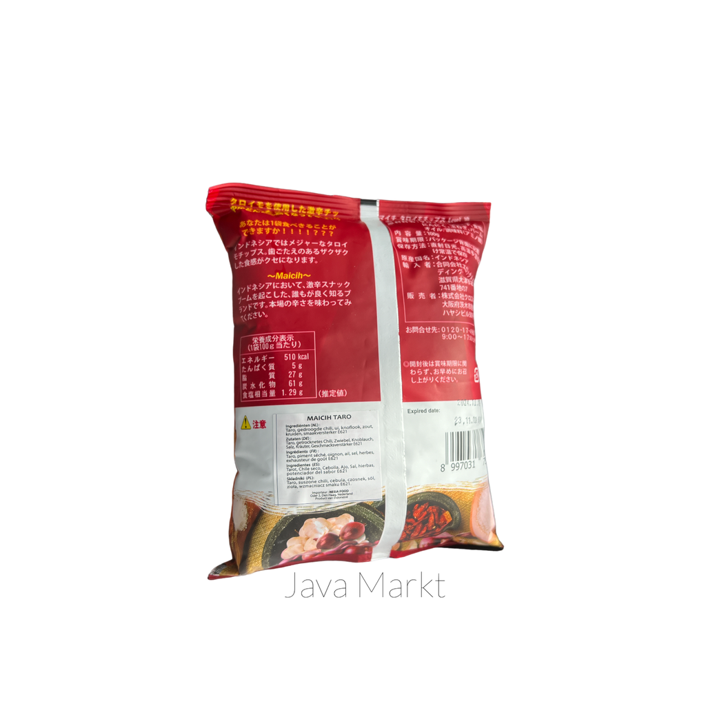 Knusprige Maicih Keripik Taro Level 10 von Nesia Food, indonesische Vorspeisen und Snacks, gebackene Taro Chips