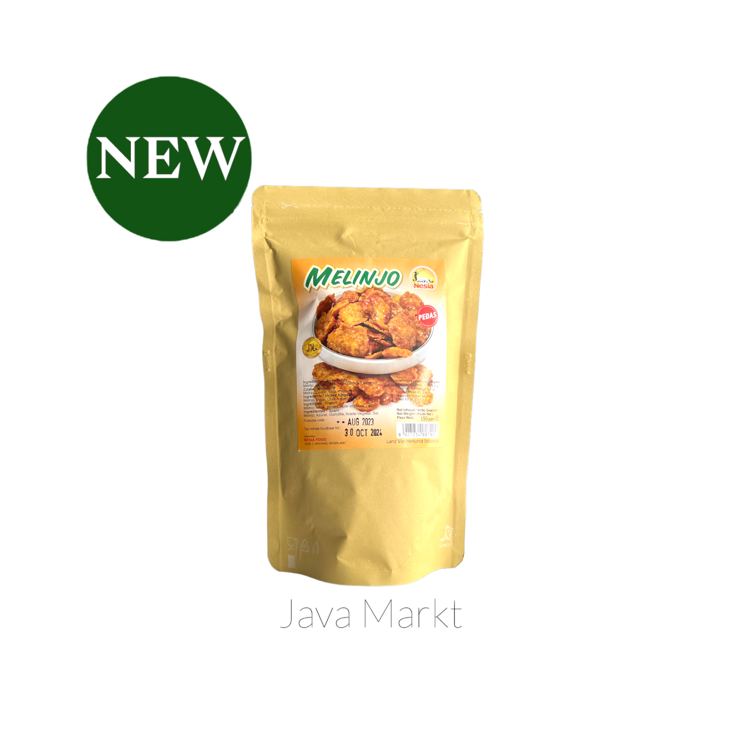 Knusprige, scharfe Melinjo-Chips von Nesia Food in einer transparenten Schüssel, ideal für Snacks und Partys.