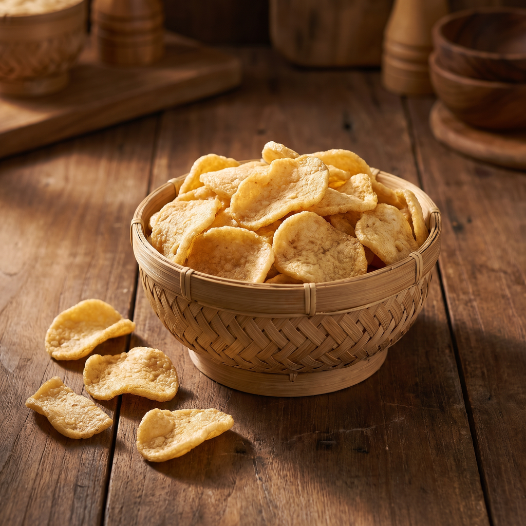 Serviervorschlag: Krupuk in der Bambusschale