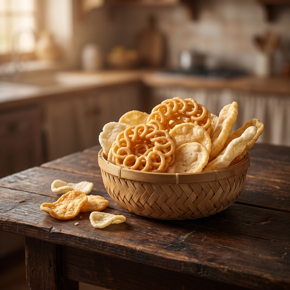 Serviervorschlag: Krupuk in der Bambusschale
