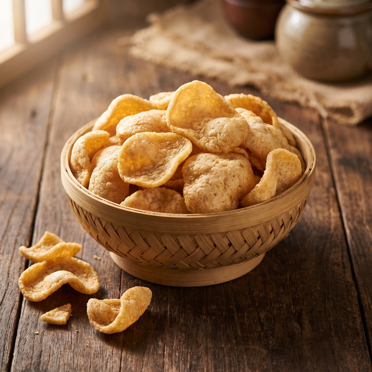 Serviervorschlag: Krupuk in der Bambusschale