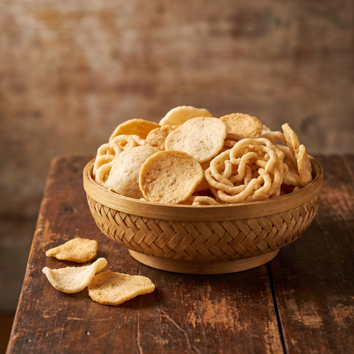 Serviervorschlag: Krupuk in der Bambusschale