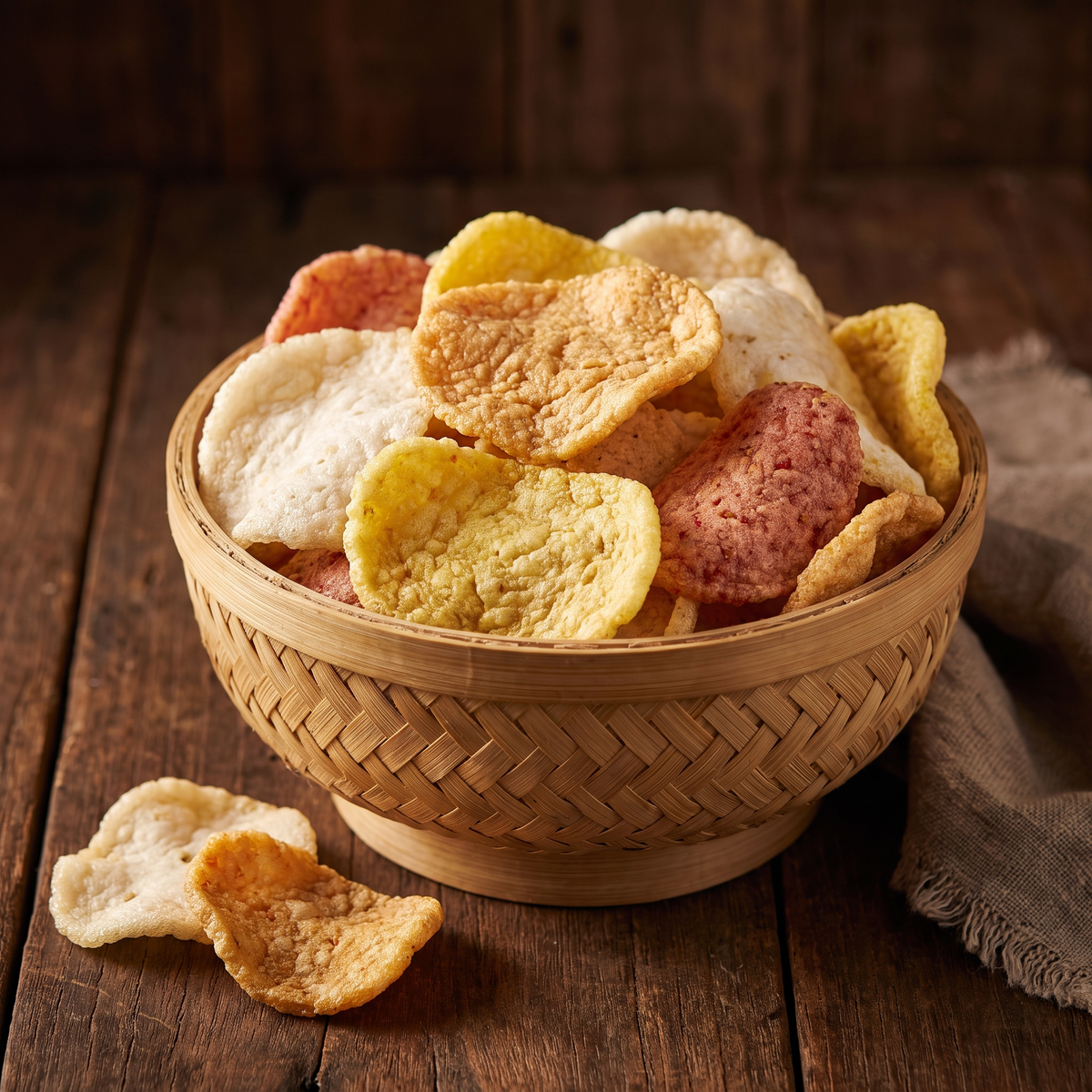 Serviervorschlag: Krupuk in der Bambusschale