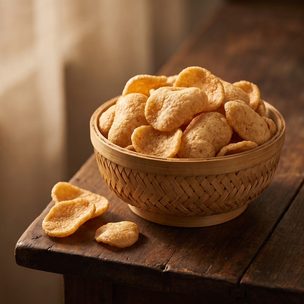 Serviervorschlag: Krupuk in der Bambusschale