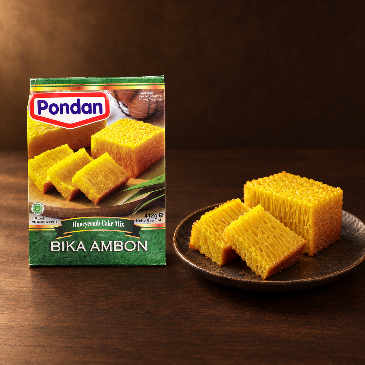 Pondan Bika Ambon Backmischung 412g – Packung mit Bika Ambon