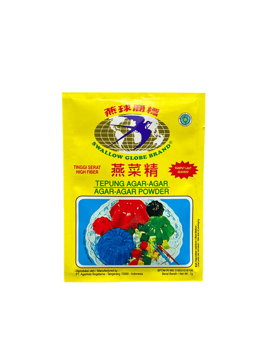 Weiße Swallow Agar Agar von Vanka Kawat, feines Agar Agar für Küchenanwendungen, in einer Verpackung mit weißem Pulver.