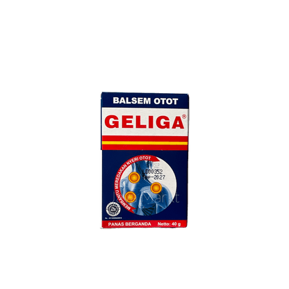 Geliga Balsam Gosok von Nesia Food, 40 g, sichtbar in der Verpackung, ideal bei Muskelverspannungen und Schmerzen.