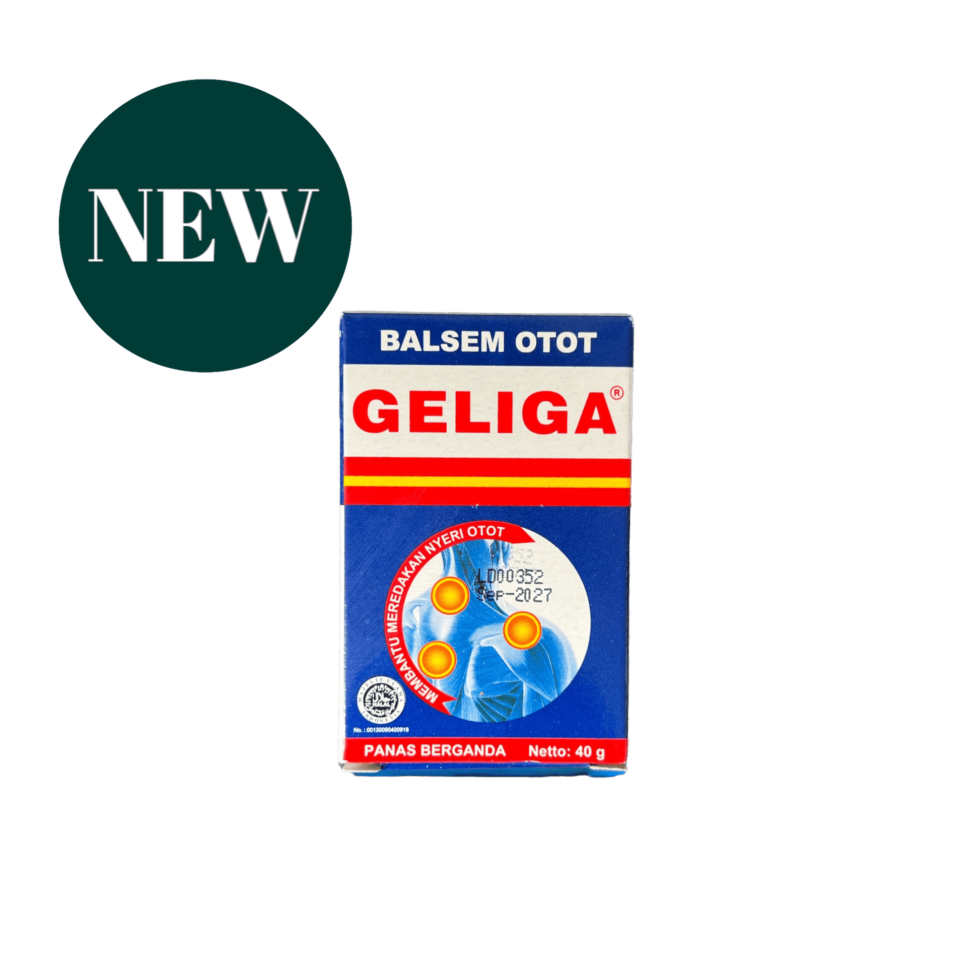 Geliga Balsem Gosok von Nesia Food in 40g Tube, cremiger Balsam für Muskel- und Gelenkbeschwerden, sichtbarer Balsam-Container.