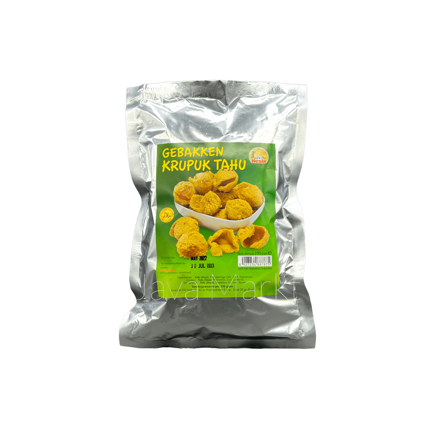 Knusprige, goldene Tofu-Chips von Nesia Food, ideal zum Snacken, mit knuspriger Textur und würzigem Geschmack.