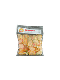 Knuspriger Kerupuk Happy von Nesia Food, typische indonesische Lebensmittel, in einer offenen Verpackung.