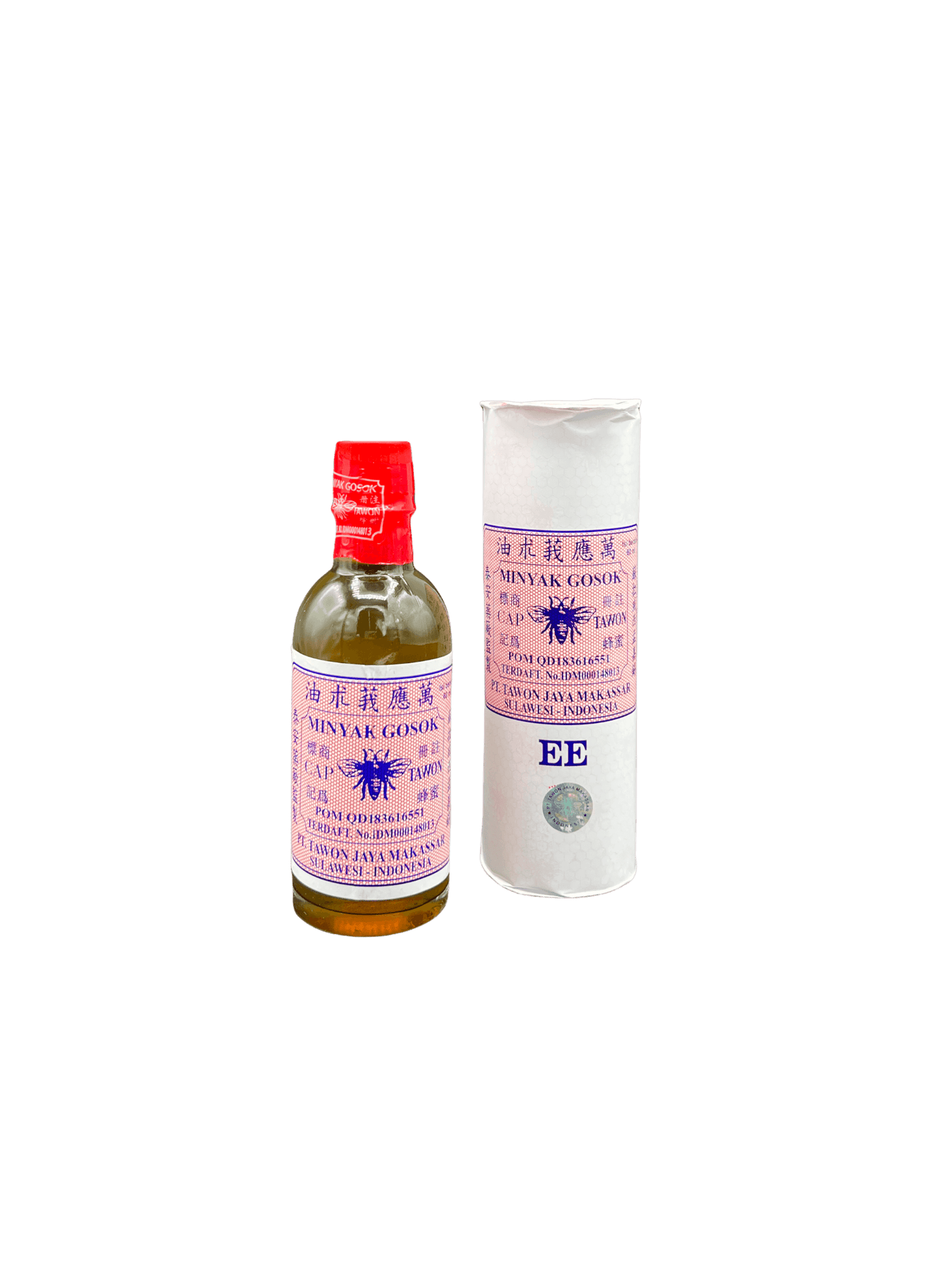 Nesia Food Tawon Massageöl EE, Massageöl mit natürlichen Inhaltsstoffen, Flasche mit gelb-grüner Beschriftung, Anwendung sichtbar