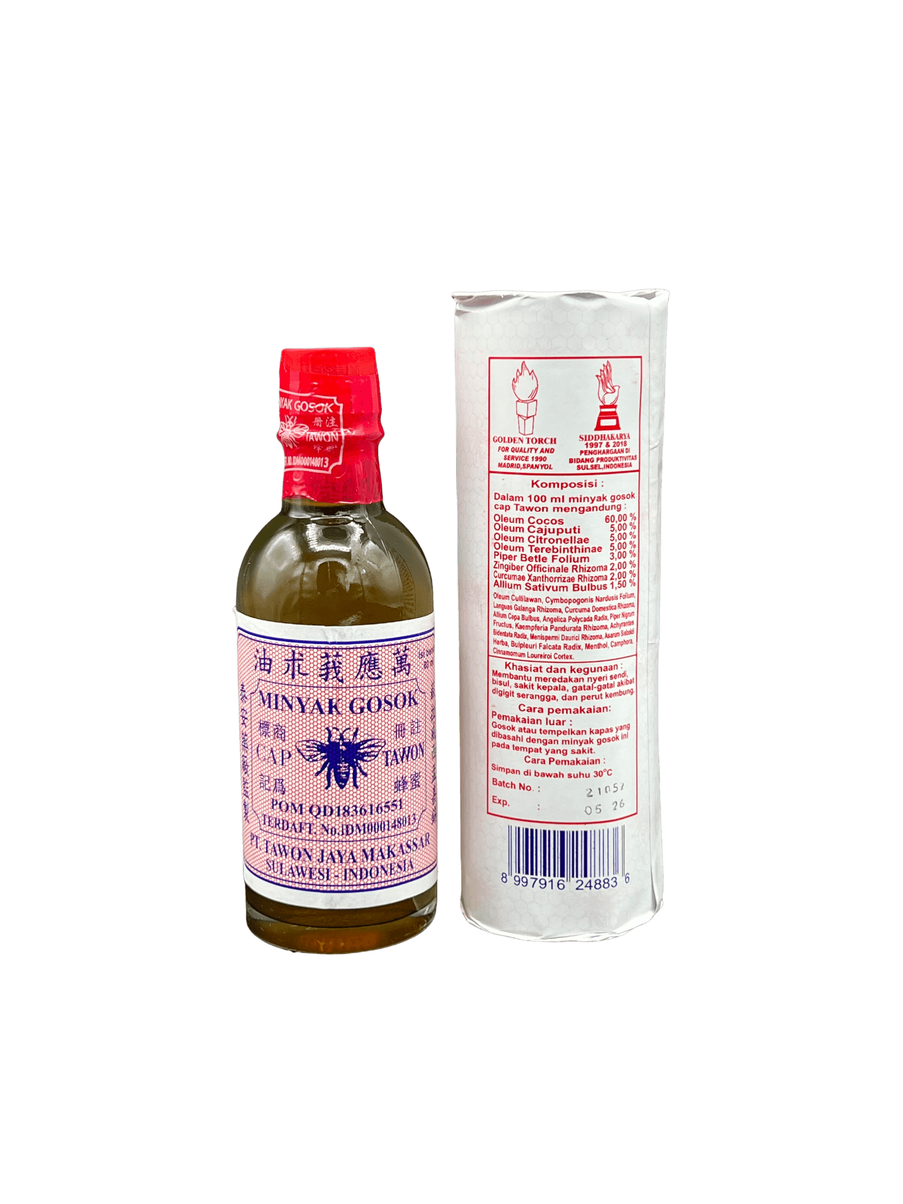 Nesia Food Tawon Massageöl EE, entspannendes Massageöl mit natürlicher Formel, in einer Flasche mit Etikett sichtbar