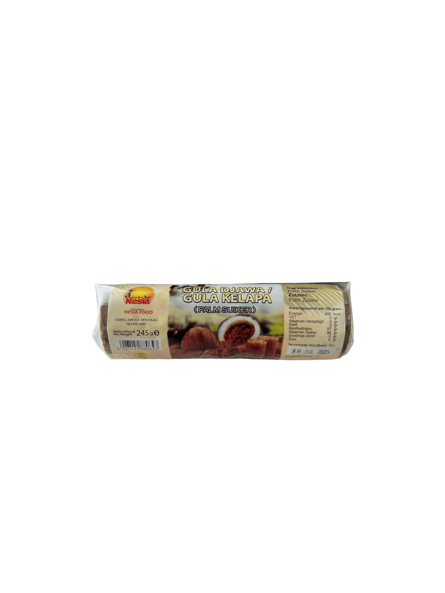 Nesia Palmzucker Gula Merah, natürlicher palmzucker in Paketen, für Süßspeisen und Getränke, in Originalverpackung.