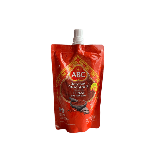 Nesia Food ABC Sambal Terasi in einer praktischen Tüte, würzige indonesische Sambal-Soße mit Garnelenpaste, ideal für Beilagen.