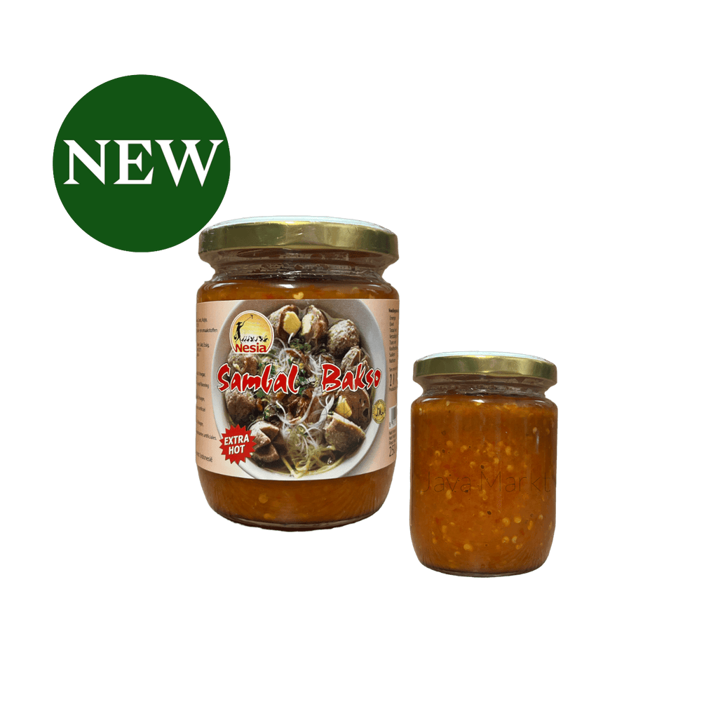 Scharfer Sambal Bakso von Nesia Food, würzige rote Soße in 125g Packung, ideal für asiatische Gerichte und Fleischbällchen.