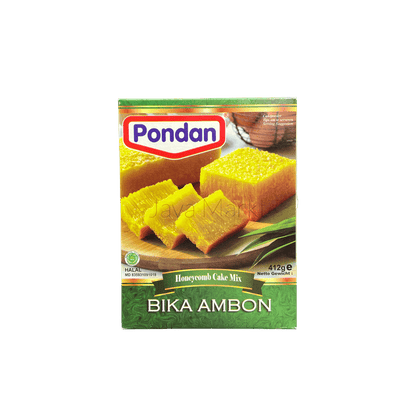 Backmischung für Bika Ambon von Vanka Kawat, zeigt die Verpackung der Pondan-Backmischung für den exotischen Kuchen.