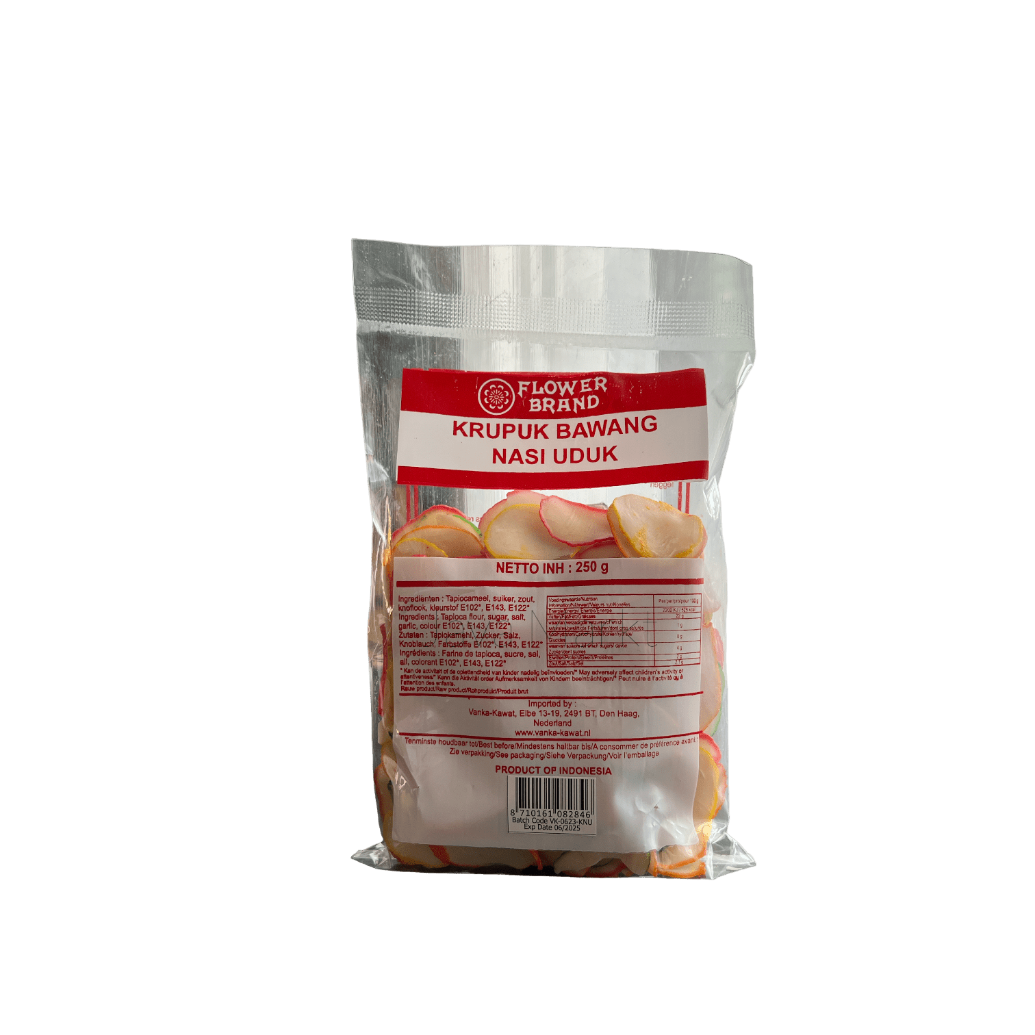 Knusprige Kerupuk Bawang Nasi Uduk von Vanka Kawat, asiatische Chips mit knusprigem Zwiebelgeschmack in Verpackung