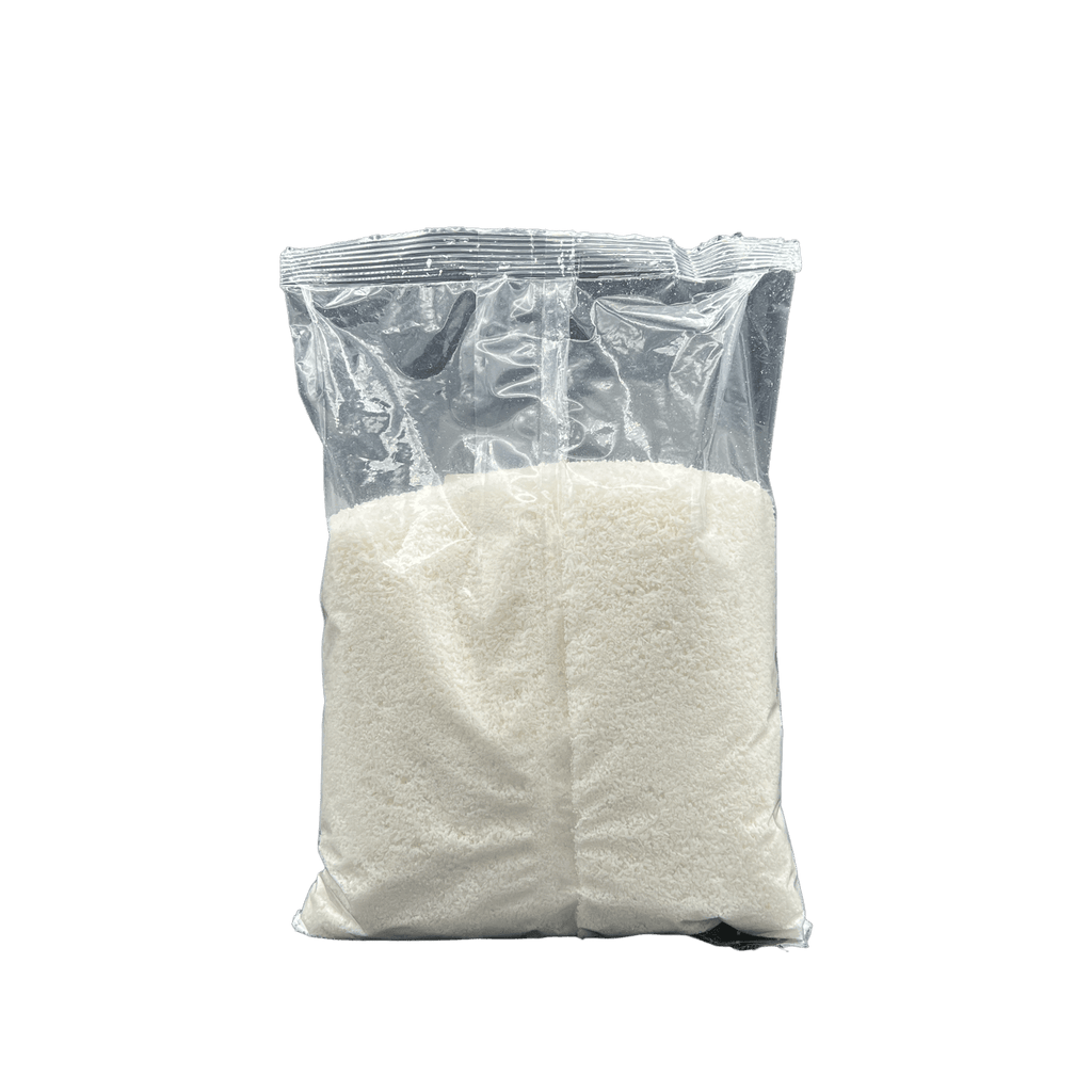 Geraspelte, getrocknete Kokosnuss von Vanka Kawat, Kokosraspeln für Kochen und Backen, naturbelassene Kokosnuss in Bild.