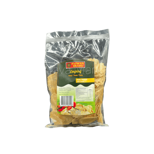 Vanka Kawat Emping Flower Lebensmittel, knusprige, goldene Emping-Snack in einer Verpackung mit blumigem Design